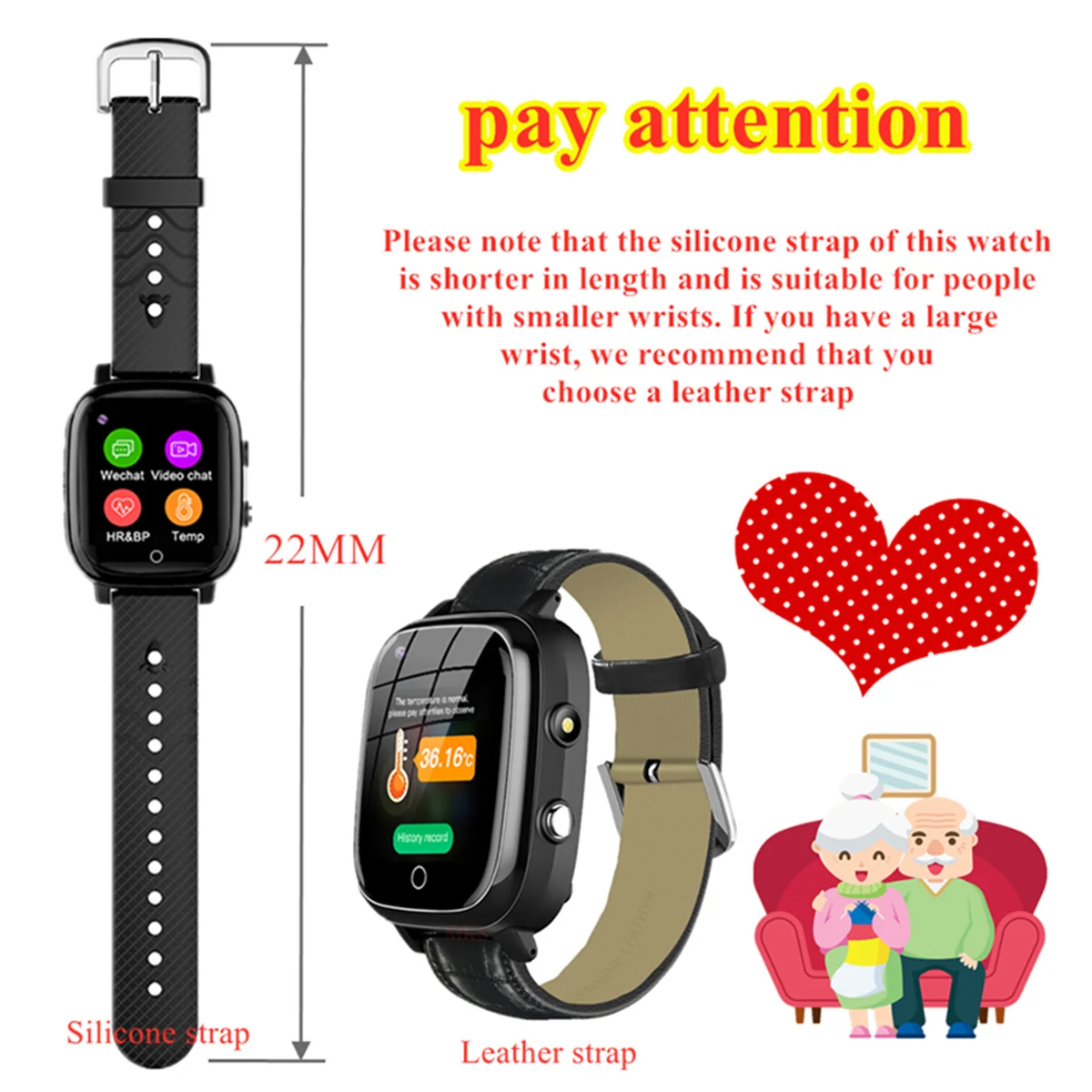 Elderly Smart Phone Watch Measuring Body Temperature Heart Rate Blood Pressure GPS+WiFi Positioning SOS Alarm Clock Smart Watch