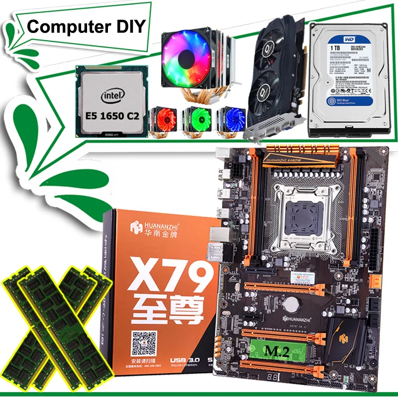 Игровая материнская плата HUANANZHI X79 с высокоскоростным M.2 SSD слотом ЦП Intel Xeon E5 1650