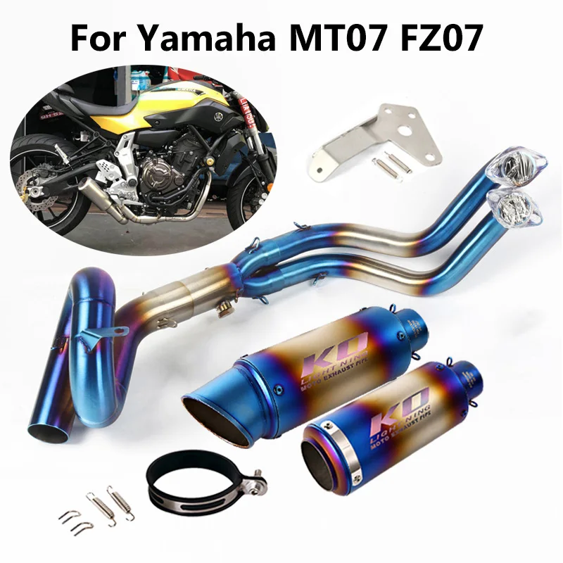 

Motorcycle Full Exhaust System Header Connector Tube Escape 51mm Tip Muffler Stainless Steel Pipe for Yamaha MT07 FZ07 Slip On