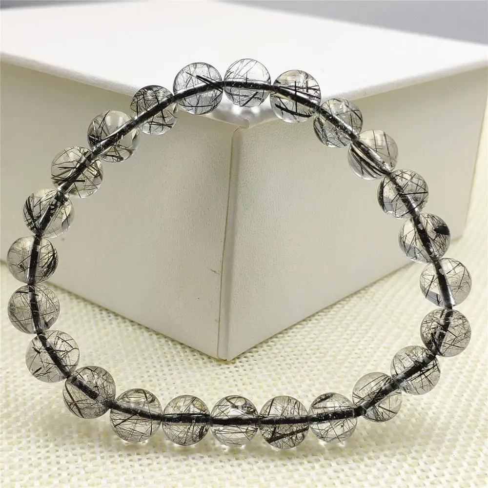 

Браслет унисекс из натурального черного рутилированного кварца, 7,5 мм, AAAAA