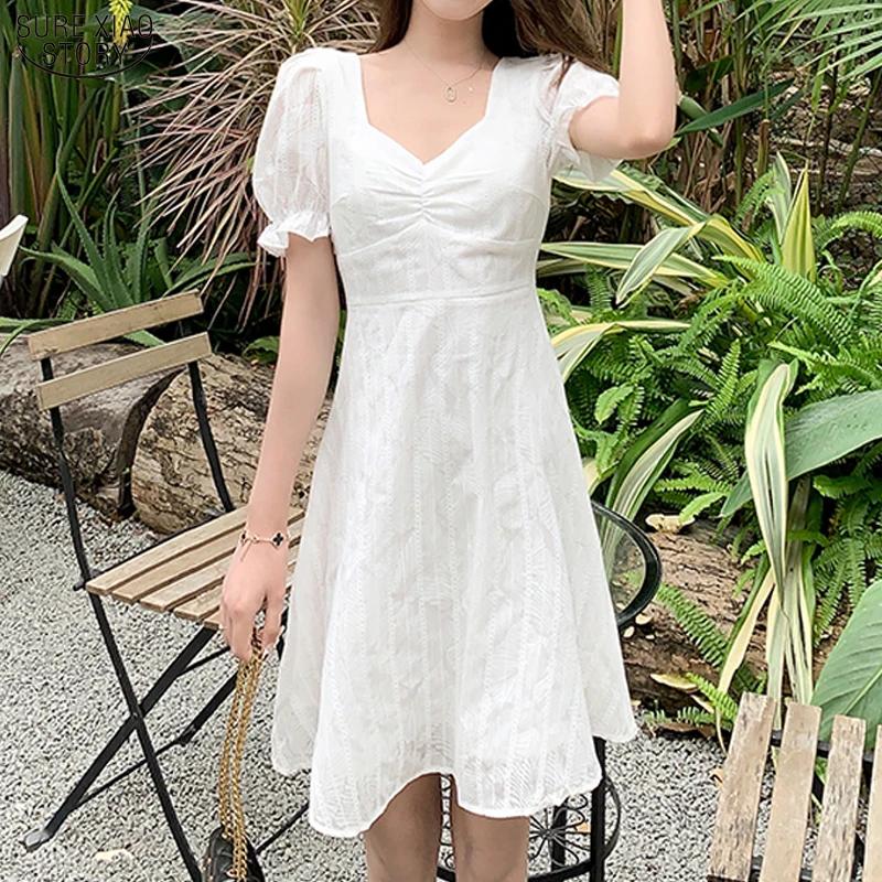 

Striped Casual Vintage Knee Length Dress 2022 Summer Cotton Puff Sleeve Dress for Women Elegant Party Dresses Robe Femme 14107
