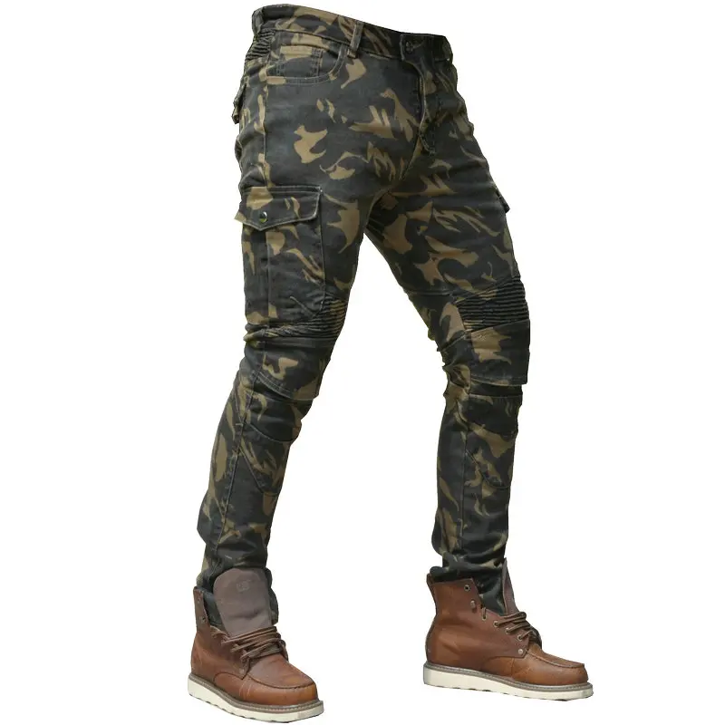 Motorcycle Camouflage Riding Pants Four Seasons Motorcycle Riders Casual Straight Slim Waterproof Moto Jeans With 4 Knee Pads