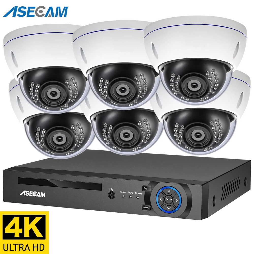 

4K 8MP ip камера видеонаблюдения уличная h.265 POE видеорегистратор система металлическая белая купольная K10 дома видеонаблюдение уличое комплект