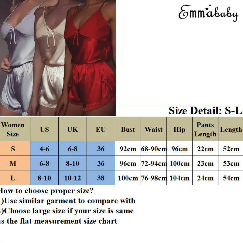 

2PCS Set Women Sexy Satin Lace Sling V-neck Sleepwear Babydoll Lingerie Nightdress Pajamas