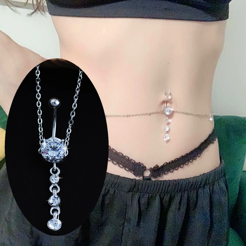 

Steel Belly Button Ring Crystal Perforated Belly Button Waist Chain Belly Button Perforated Sexy Body Jewelry
