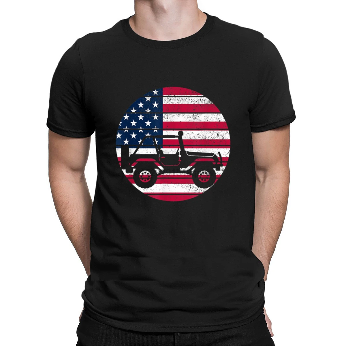 Винтажный с флагом США Jeeps Apparel Футболка подарок короткий рукав печатная Базовая