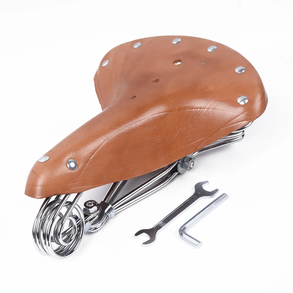 

Vintage Classic Genuine Leather Bike Saddle Seat With Springs&Wrench Brown