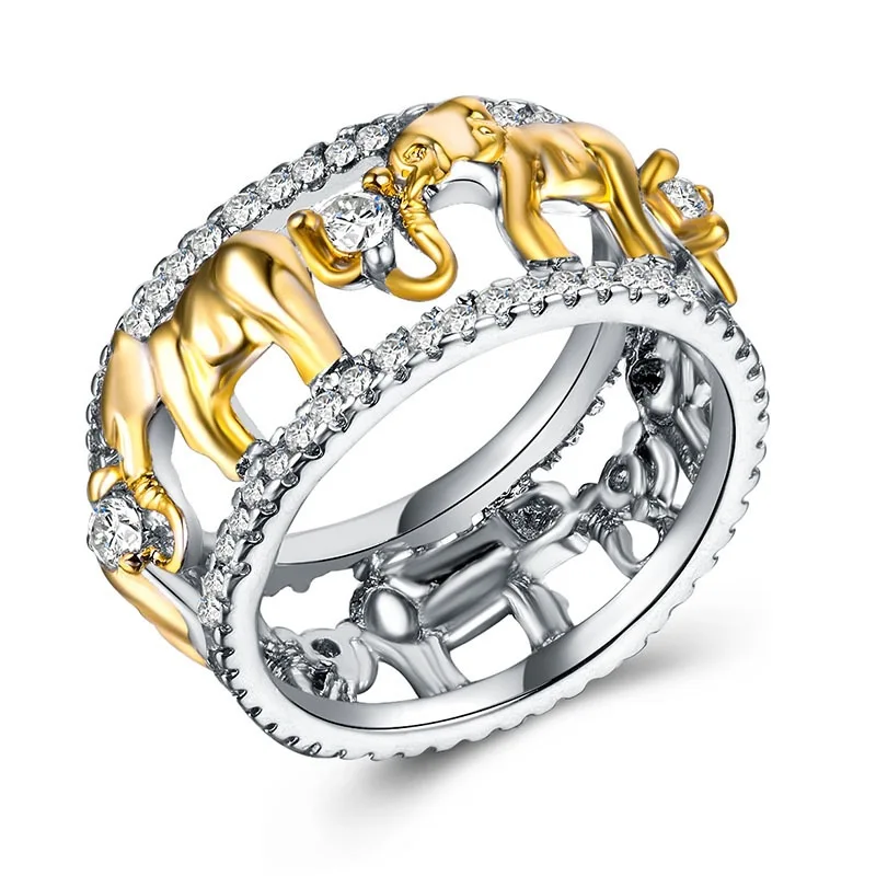 

Кольцо женское двухцветное с цирконом, модное индивидуальное ювелирное изделие с милым слоном и животным, от производителя