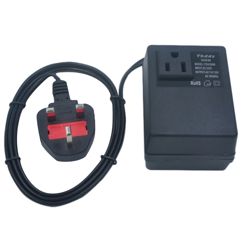 

200W Voltage Converter Transformer Step Down 220V to 110V AC Step Down Travel Voltage Transformer Converter UK Plug