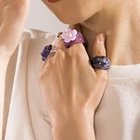 Женские кольца из акриловой смолы, кольца неправильной формы с цветным подсолнухом и квадратными вставками в Корейском стиле, Подарочная бижутерия, 2021