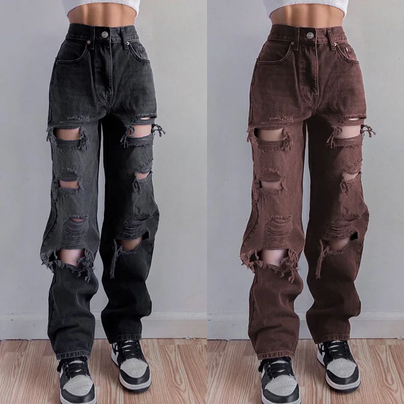 

Women High Waist Baggy Denim Wide Leg Trousers Washed Jeans Straight Pants