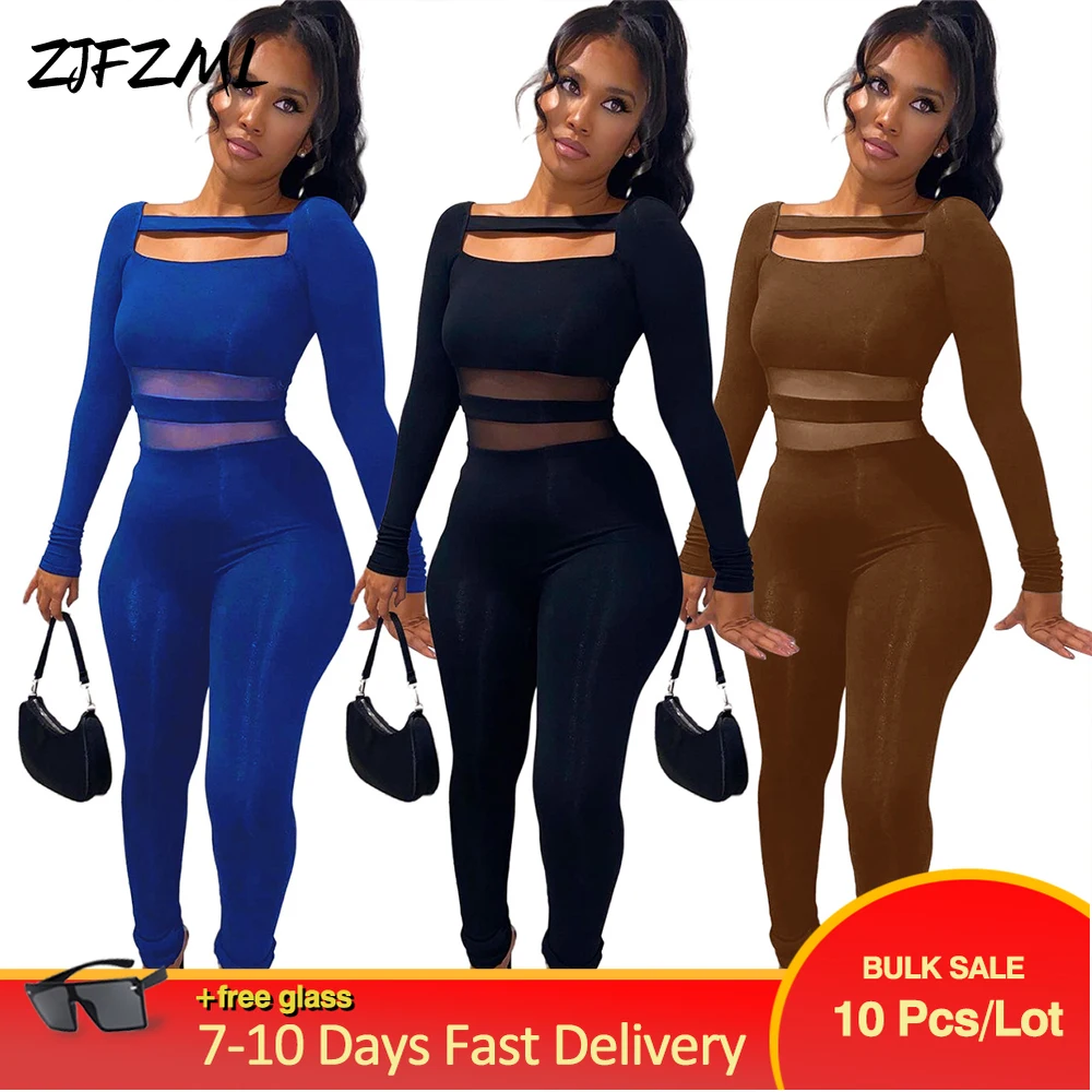 

Wholesale Bulk Items Lots Spring Autumn Solid Rompers Womens Jumpsuit Sense of Design Full Sleeve Hollow Out Fitness Catsuit Y2K