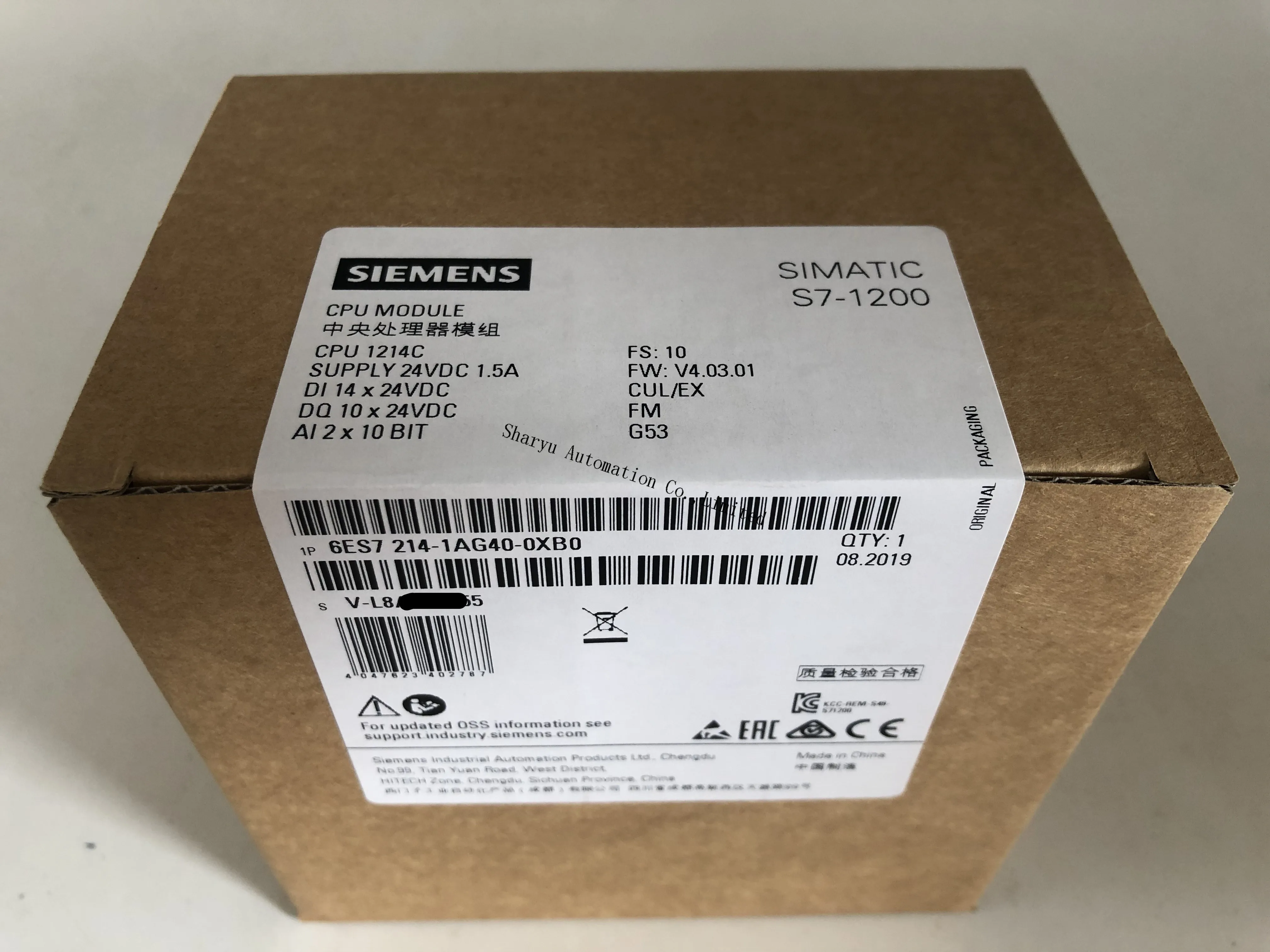 Оригинальный SIMATIC CPU 1214C compact модуль 6ES7214-1AG40-0XB0 Sie 6es7214-1ag40-0xb0 Новый в коробке 1 год