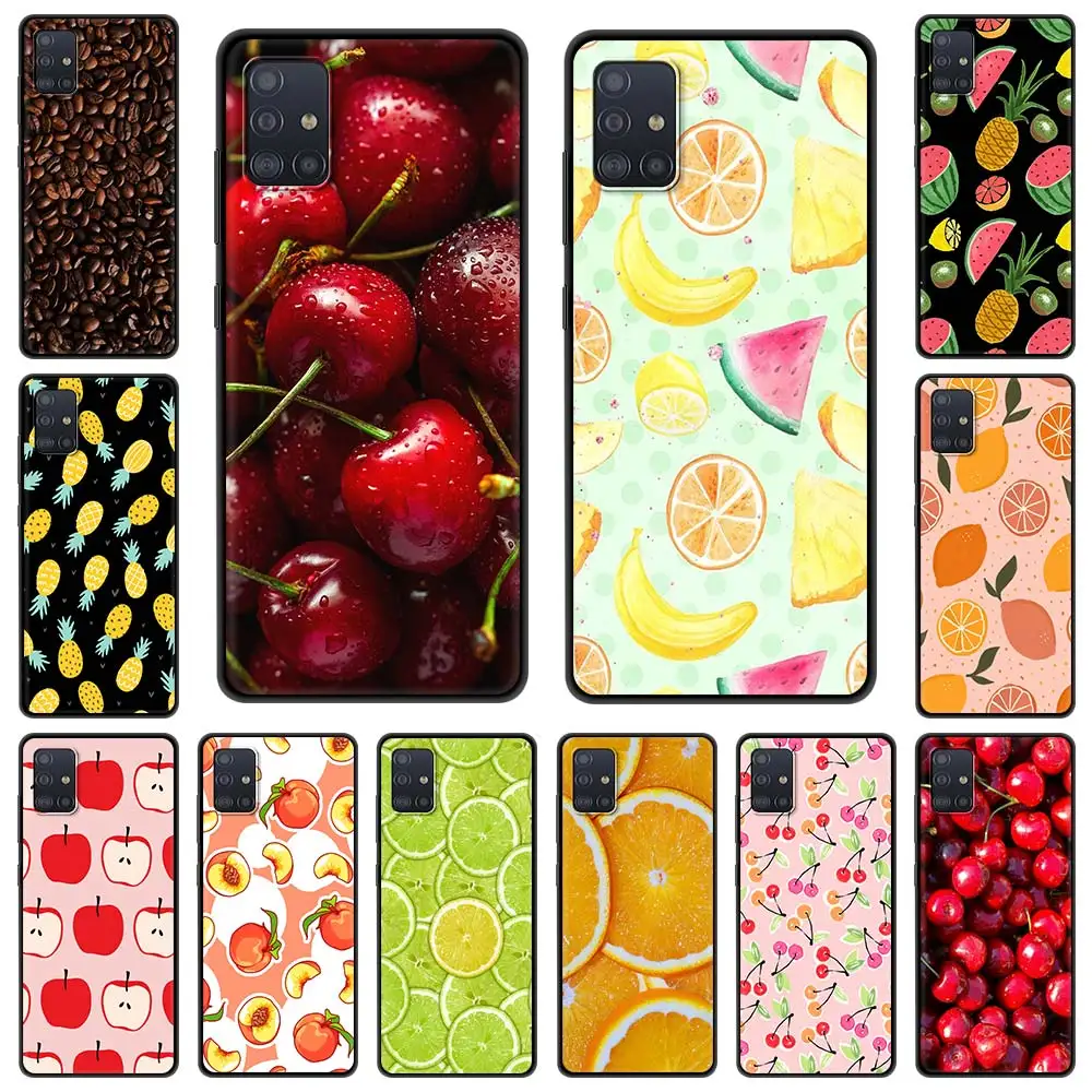 

Pretty Fruit Cherry Peach Phone Case for Samsung Galaxy A51 A71 A21S A12 A11 A31 A52 A41 A32 5G A72 A01 Silicone Black Cover