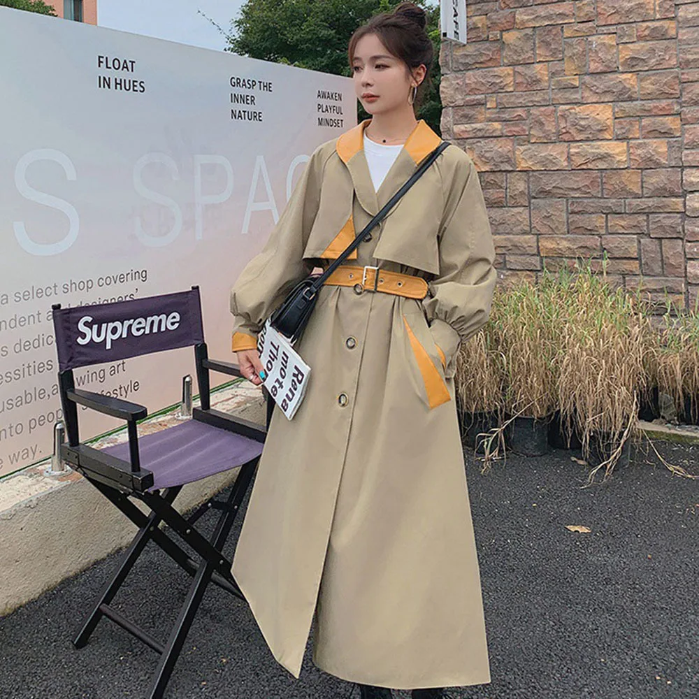 

Корейский шик, повседневный тренд, Женская двубортная ветровка с отворотом, модная ветровка с длинными рукавами, осень 2021