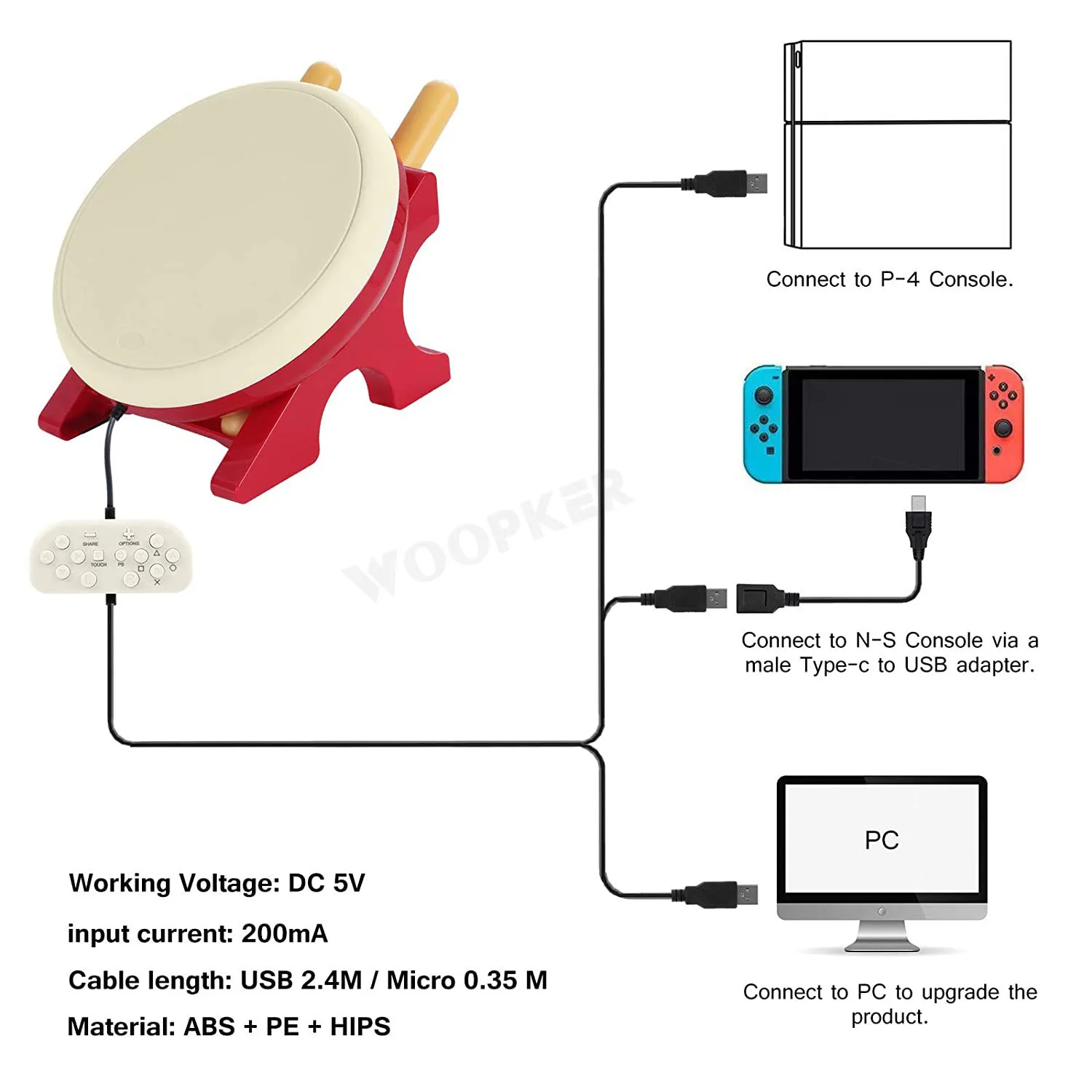 Барабан Тайко 4-в-1 для Sony PS4/ PS3/ PC/ Switch Joycon-совместимый контроллер видеоигр
