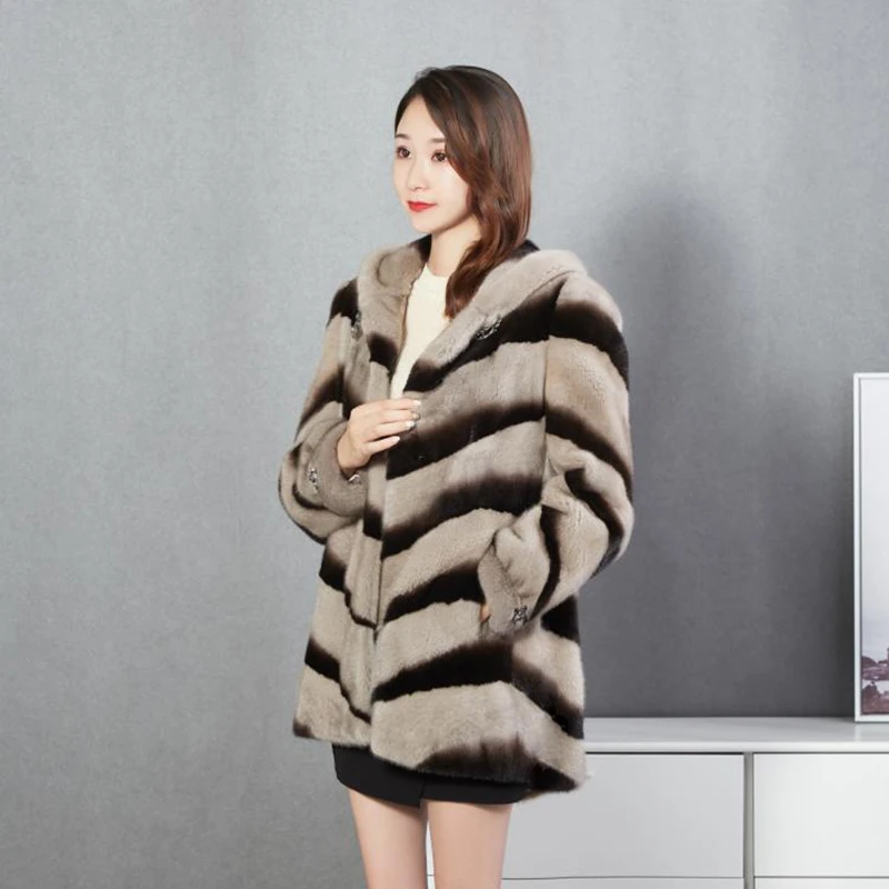 Новая зимняя шуба Паркер из меха норки женская модная средней длины с капюшоном