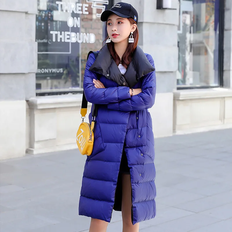 2021 NEW Women Double Sided Down Long Jacket Winter 90% White Duck Down Coat Double Breasted Warm Parkas Snow Outwear