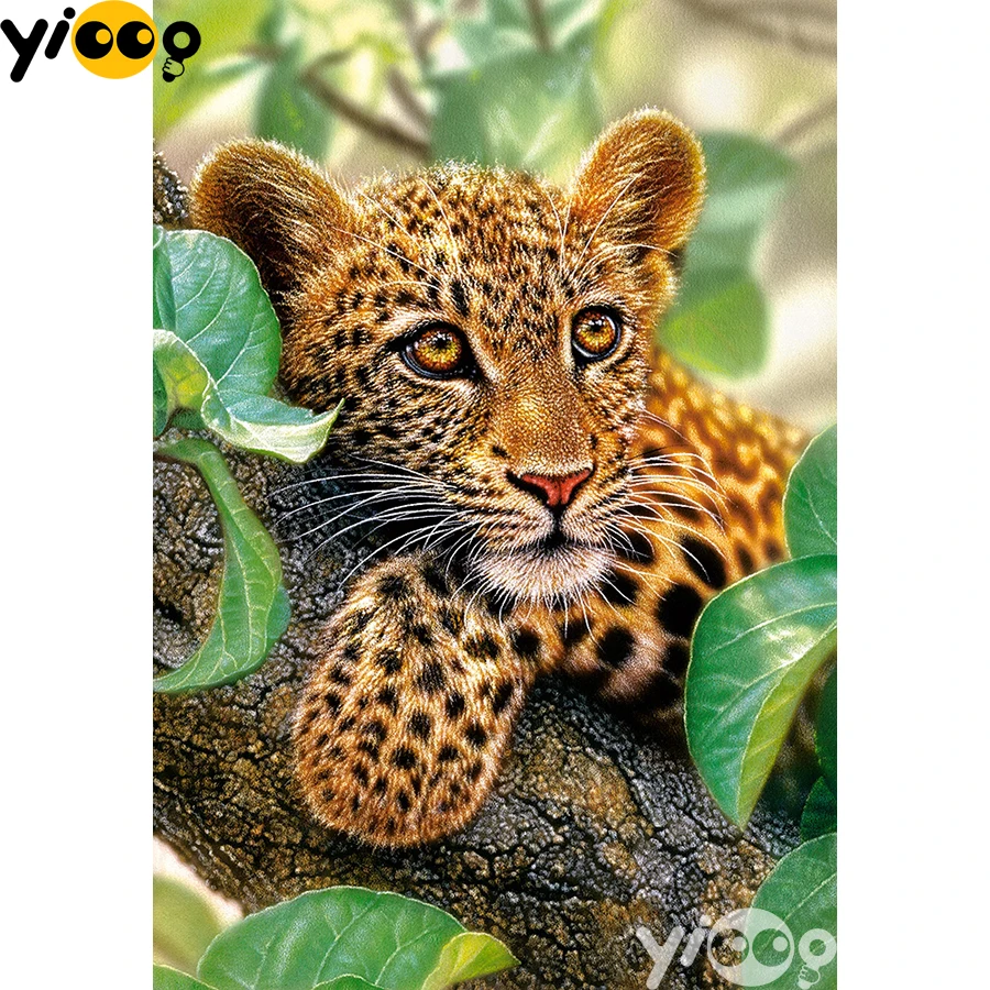 

Полноразмерная/круглая Алмазная вышивка леопард на дереве 5D алмазная Бриллиантовая фотография подарок для домашнего декора AX3063