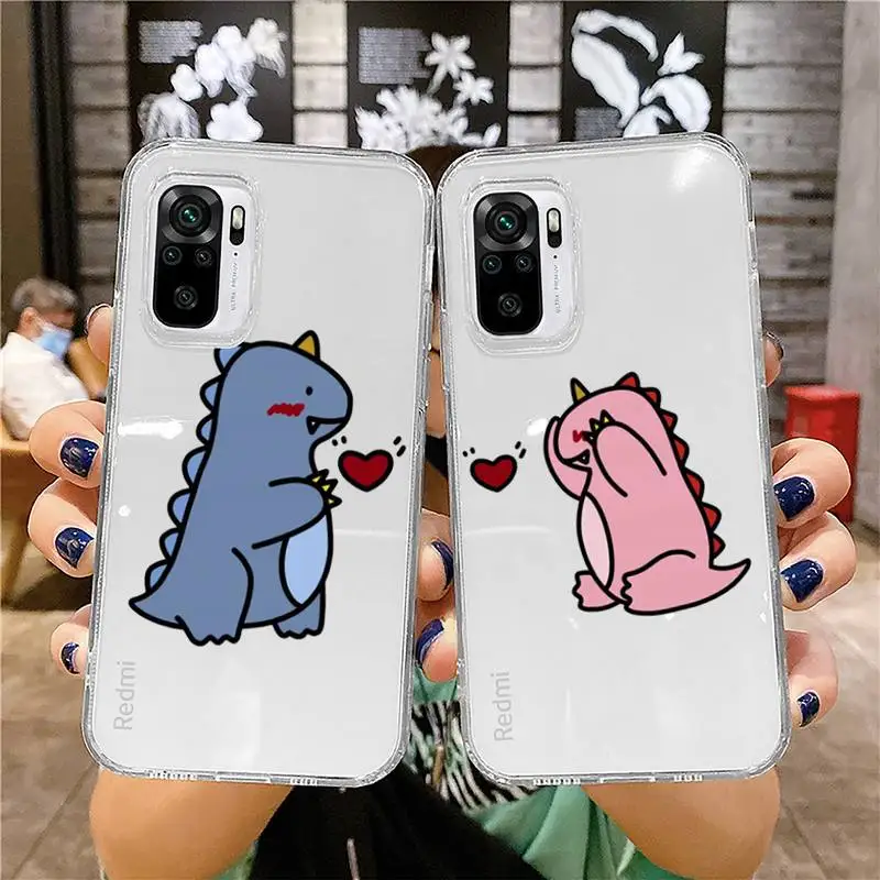 

Cute Cartoon Animal Dinosaur Couple Phone Case Transparent for Xiaomi mi 10T 11 Redmi note 7 8 9 9S 10 9A 9T pro