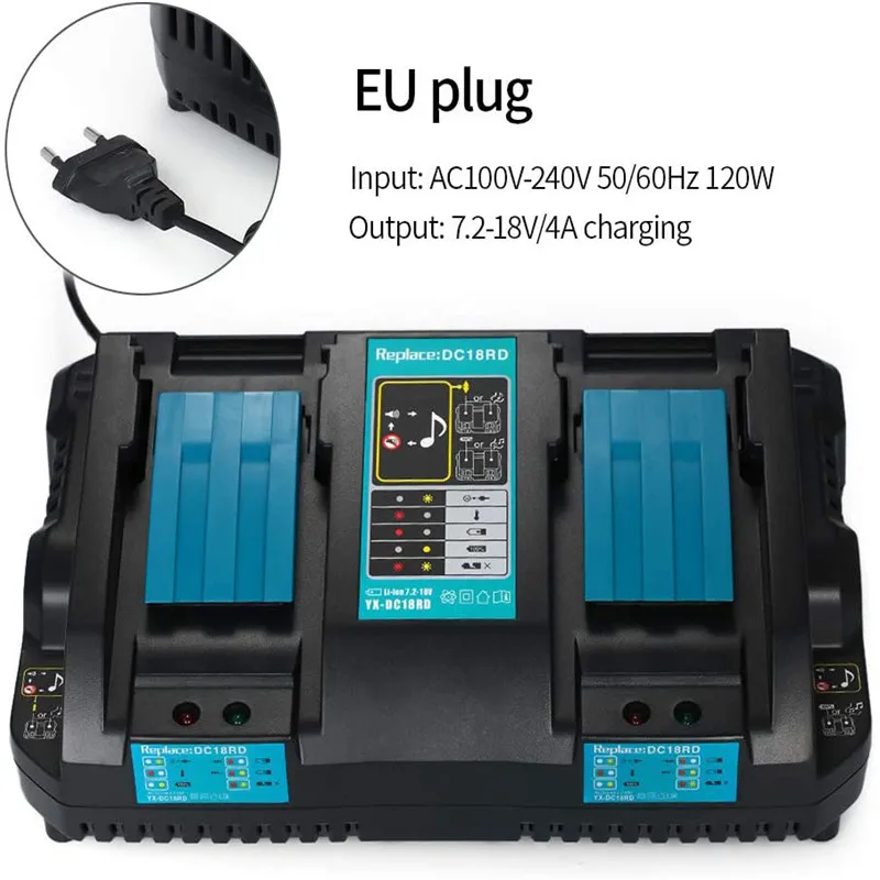 eu double battery charger for makita 6a charging current 7 2v 18v bl1830 bl1815 bl1430 bl1420 dc18rc dc18rd dc18ra power tool free global shipping