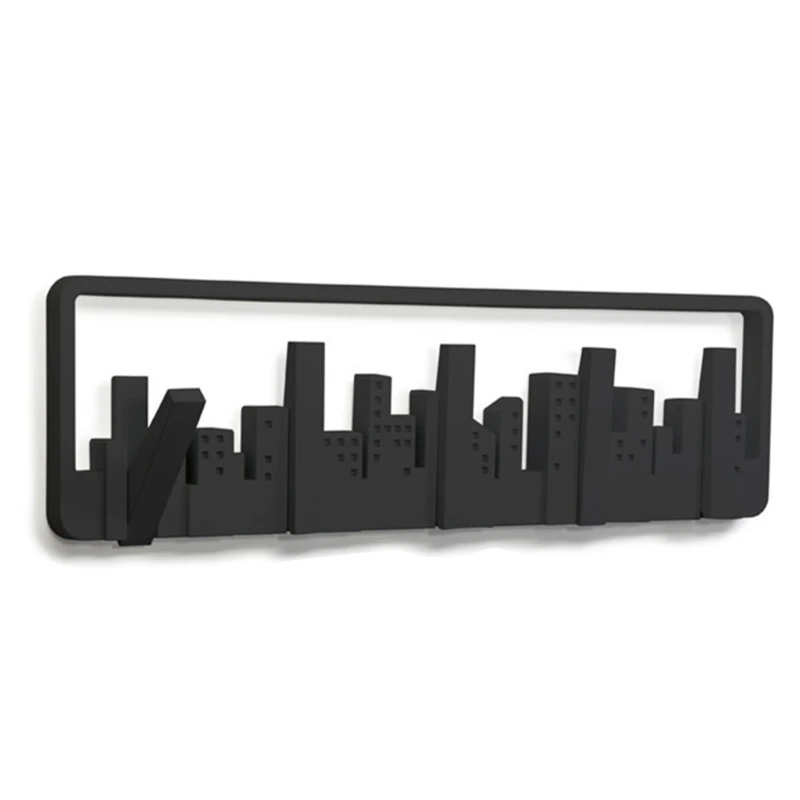 

Modern Multi City Building Multi-Group Hooks Space-Saving Hanger with 5 Flip-Down Hooks Horizon Wall Hook Decor Hanging Home Sto