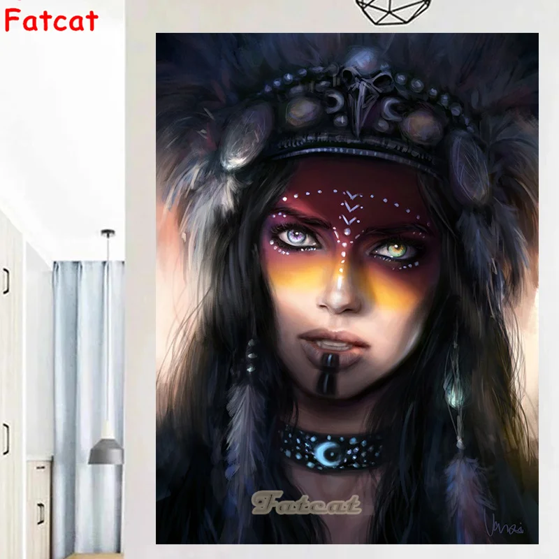 

Indian girl with colored feathers Diamond Painting Crafts for Adults Diy Cross Stitch Kit Diamond Embroidery Accessories PP3434