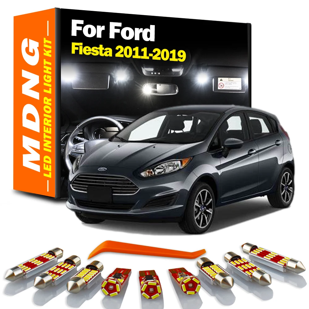 MDNG-Kit de luz Interior LED Canbus para Ford Fiesta, accesorios de coche, lámpara de matrícula para maletero, mapa, 2011, 2012, 2013, 2014-2019