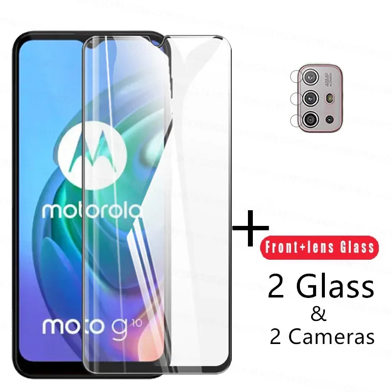 Cristal templado 4 en 1 2.5D para Motorola Moto G10, Protector de pantalla de c&aacute;mara, pel&iacute;cula de lente protectora para Moto G10-0