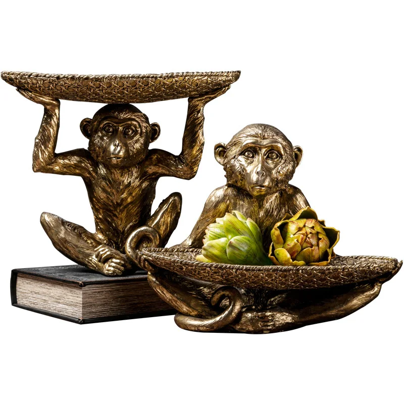 

Nordic Golden Monkey Resin Animal Statue Key Debris Storage Organization Desktop Decor Ornament American Home Storage Decoration