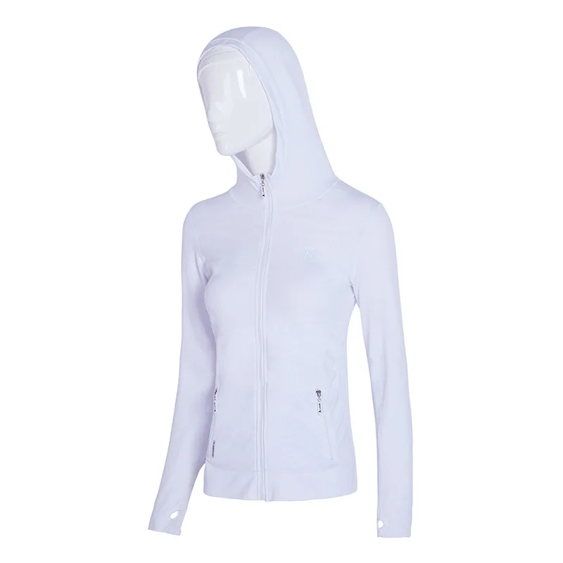 White SALSPOR, Женская Спортивная одежда для бега, на молнии, с длинным рукавом, для йоги, фитнеса, топ, быстросохнущая, тонкая одежда для спортзала, осенняя женская спортивная куртка с капюшоном - Цвет: White