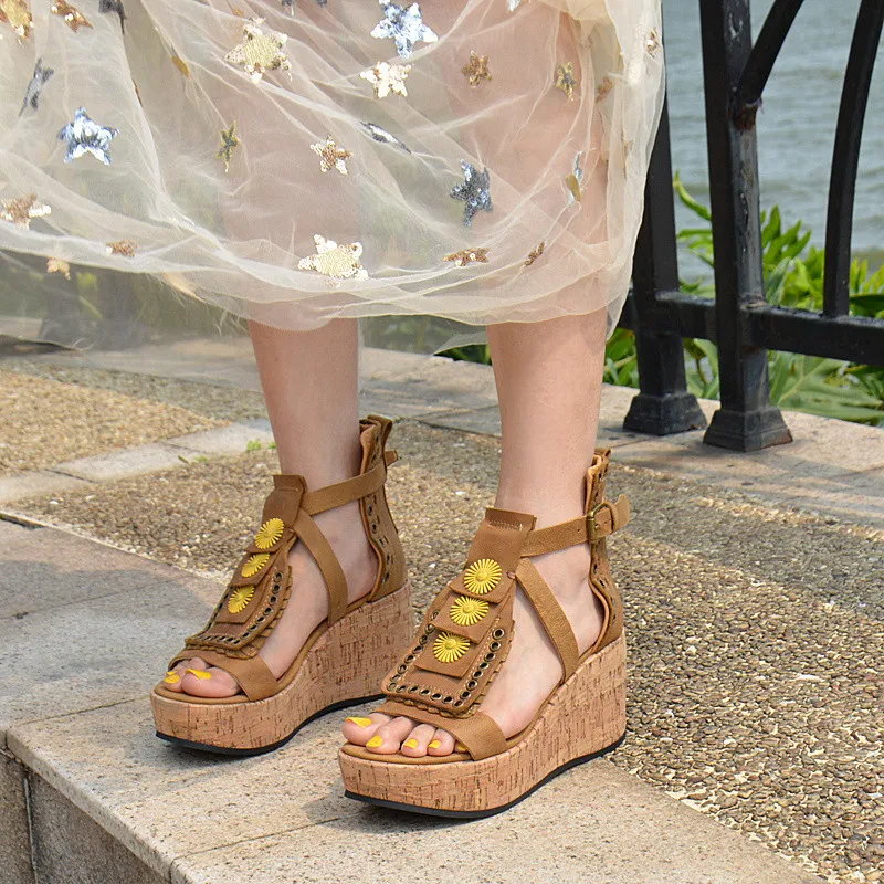 Модные женские сандалии на танкетке Лето гладиаторские для женщин Пикантная