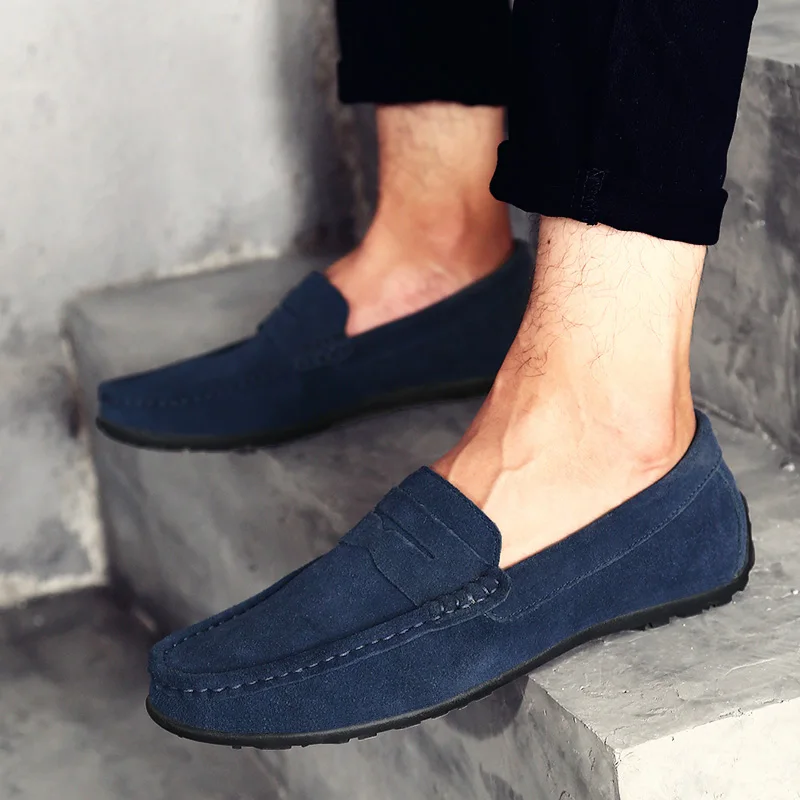 Suede Leather Men Casual Shoes Luxury Loafers Italian Genuine Driving Moccasins Gommino Slip on Men's Plus Size | Обувь