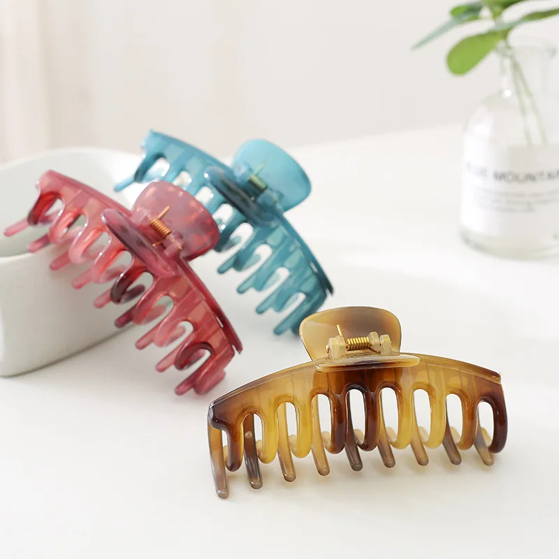 

Fashion New 11cm Plastic Hair Claw Large Size Shark Bath Clip Ins Geometric Crab Colorful Clamps for Women Hair Accessories