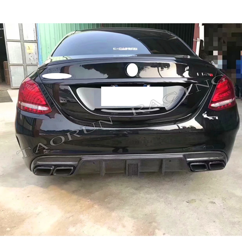 Углеродное волокно задний бампер диффузор с светодиодный светильник для Benz W205 седан S205 Wagon C180 C200 C300 C43 с Amg Спорт бампер и C63