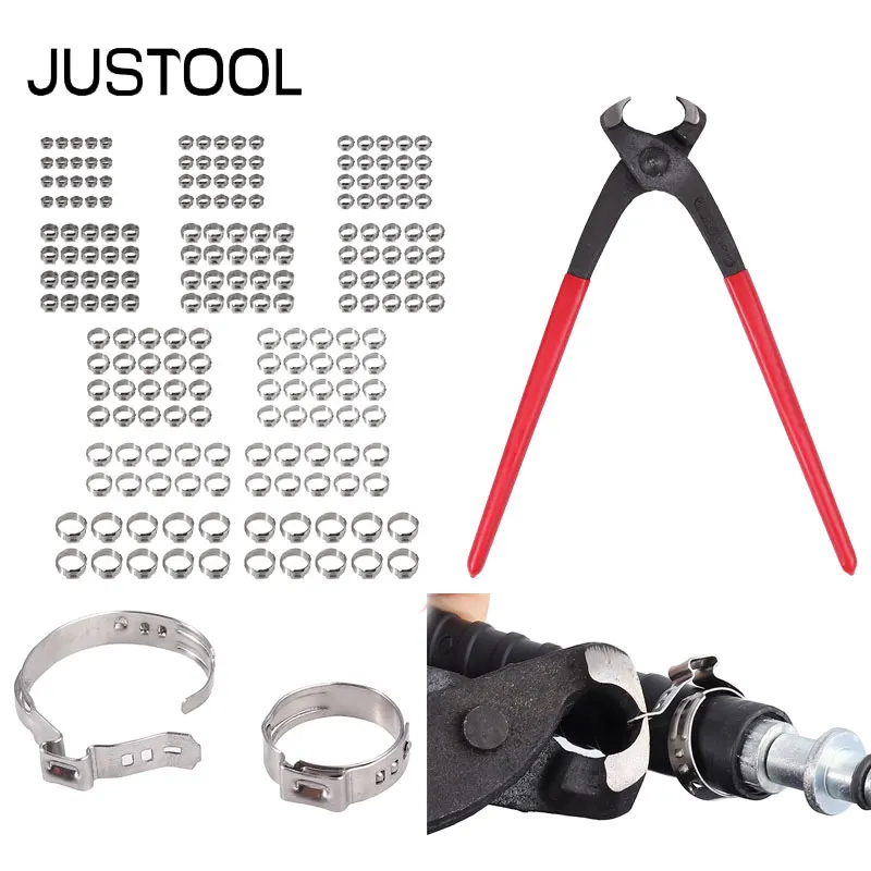 

JUSTOOL 200 шт. 5,8-21 мм 304 из нержавеющей стали с одним ушком плавный зажим для шланга классификация набор обжимных инструментов