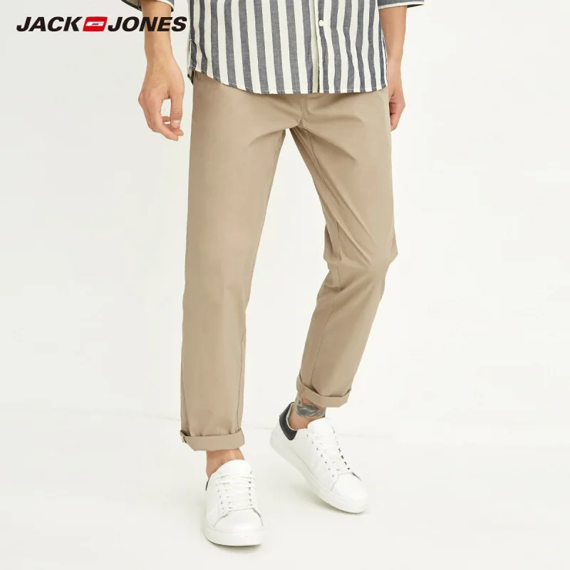 Мужские хлопковые повседневные эластичные брюки JackJones 218314541 | Мужская одежда