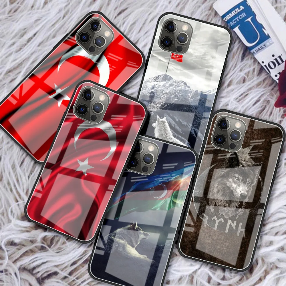 Стеклянный чехол с турецким флагом волка для iPhone 11 13 12 Pro XR X XS Max 7 8 6 6S Plus SE 2020 чехлы