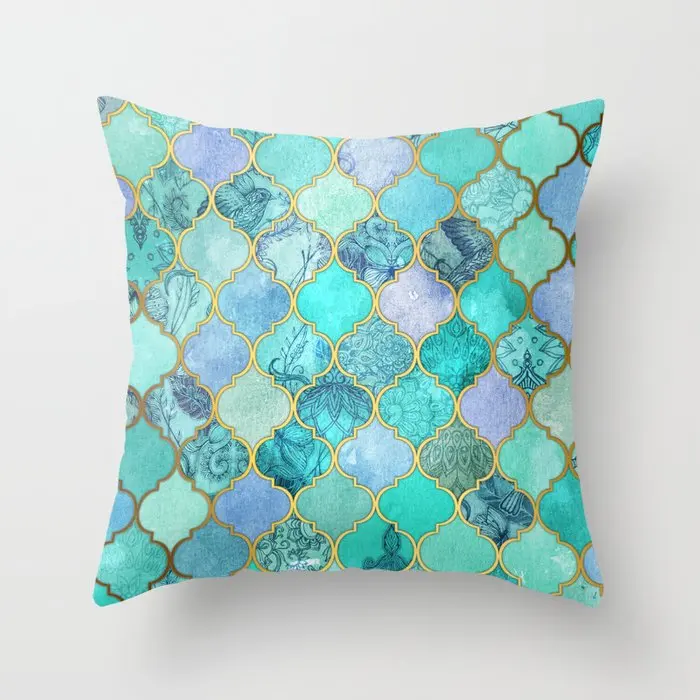 

Cool Jade Icy Mint Decorative Moroccan Tile Pattern Cushion Cover Decorative Pillow Cover Case Seat Home Decor Throw Pillowcase