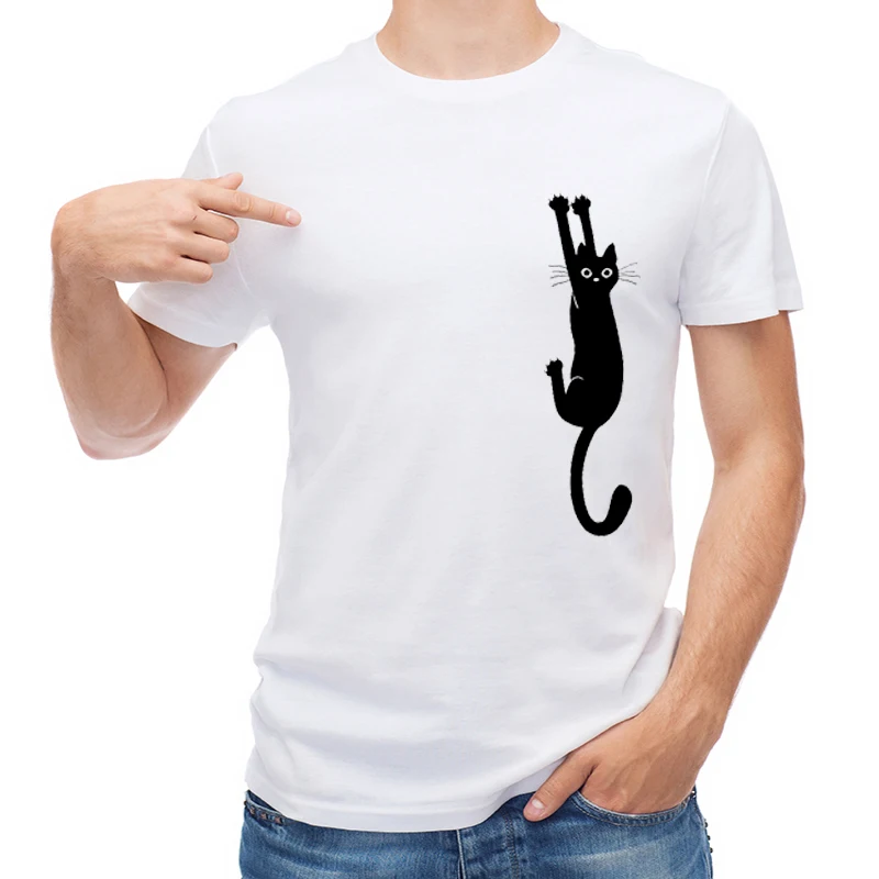 

TEEHUB Hipster Black Cat Holding On Printed Men T Shirt Fashion Funny T-shirt Short Sleeve O-Neck Tops Cool Tees