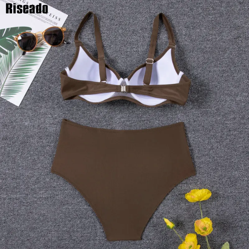 

Riseado Push Up Sexy Bikini Set 2021 Swimwear Women Swimsuit High Waist Biquini Ruched Bathing Suit Solid Black Bikinis Summer