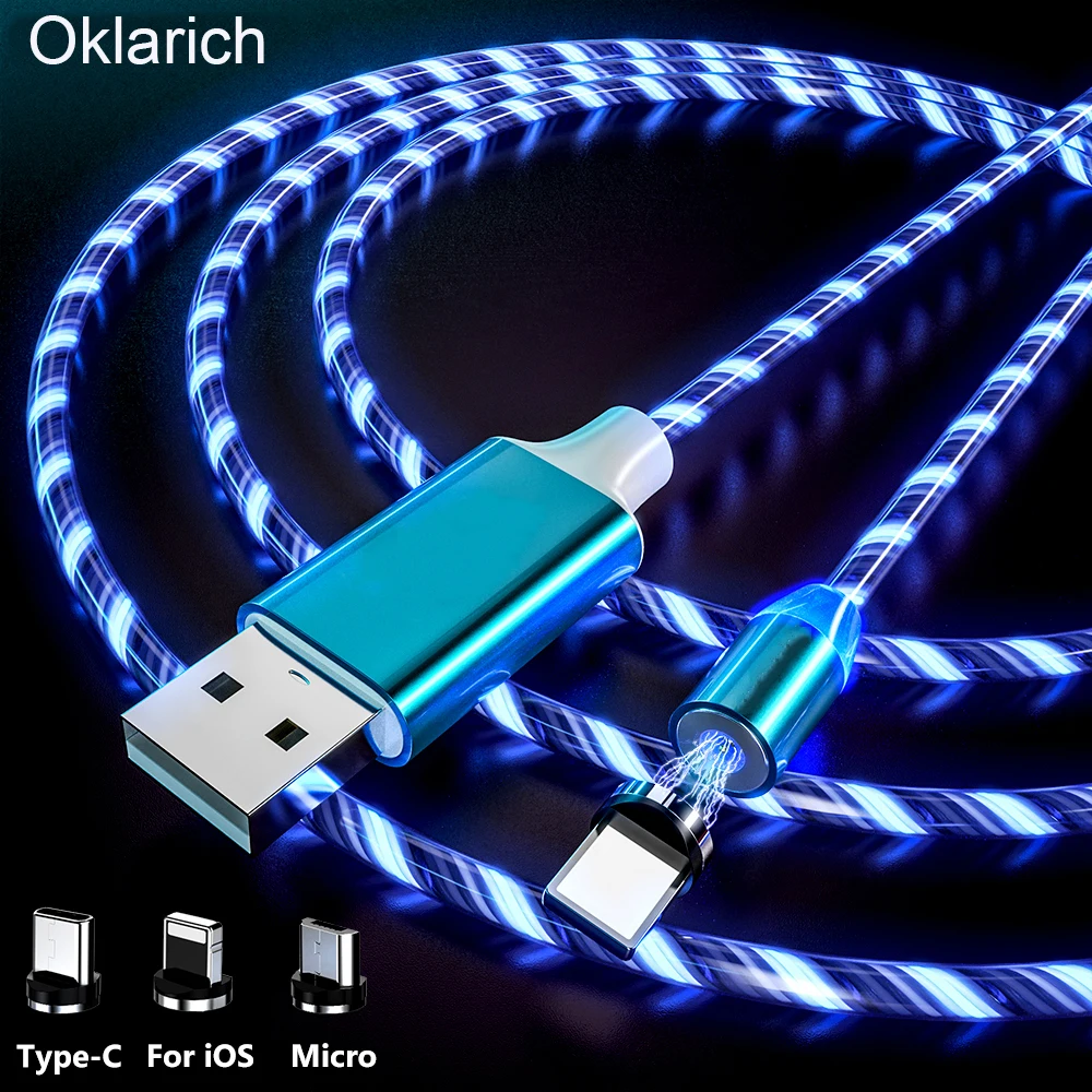 

Flowing Light LED Magnetic USB Type C Cable Fast Charging Magnetic Micro USB Cable For iPhone 12 Samsung S21 Huawei Phone Cables