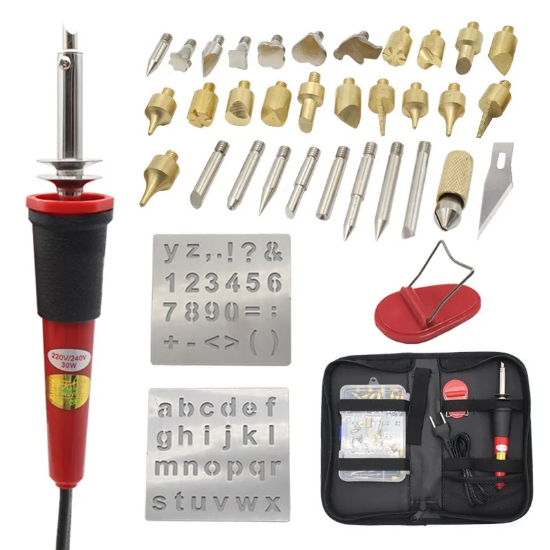 

26 Pcs Electric Soldering Iron Gourd Wood Board Painting Tool Multifunctional Flower Engraving Wood Burning DIY Kit EU/UK/US