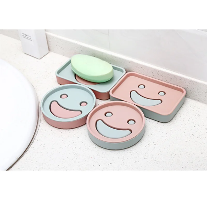 2pcs soap box with double layer structure bathroom decor supplies cartoon smile face style for drip holde |