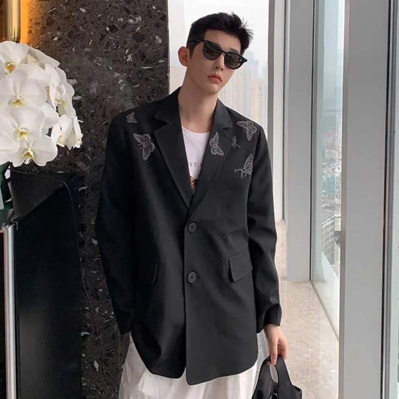 

IEFB Men's Clothing Streetwear Suit Coat Reflective Butterfly Print 2021 Niche Design Cuasal Black Blazer Loose Coats 9Y6692