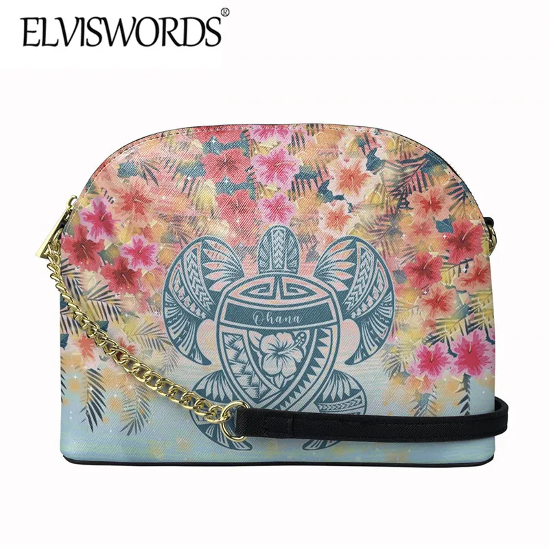 

Тропические цветы с гавайским принтом Honu, женская модная сумка в виде ракушки, Женская прочная сумка из искусственной кожи на молнии с карма...