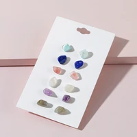 women fashion 6 pairs multi color mini small natural crushed stone stud earrings set