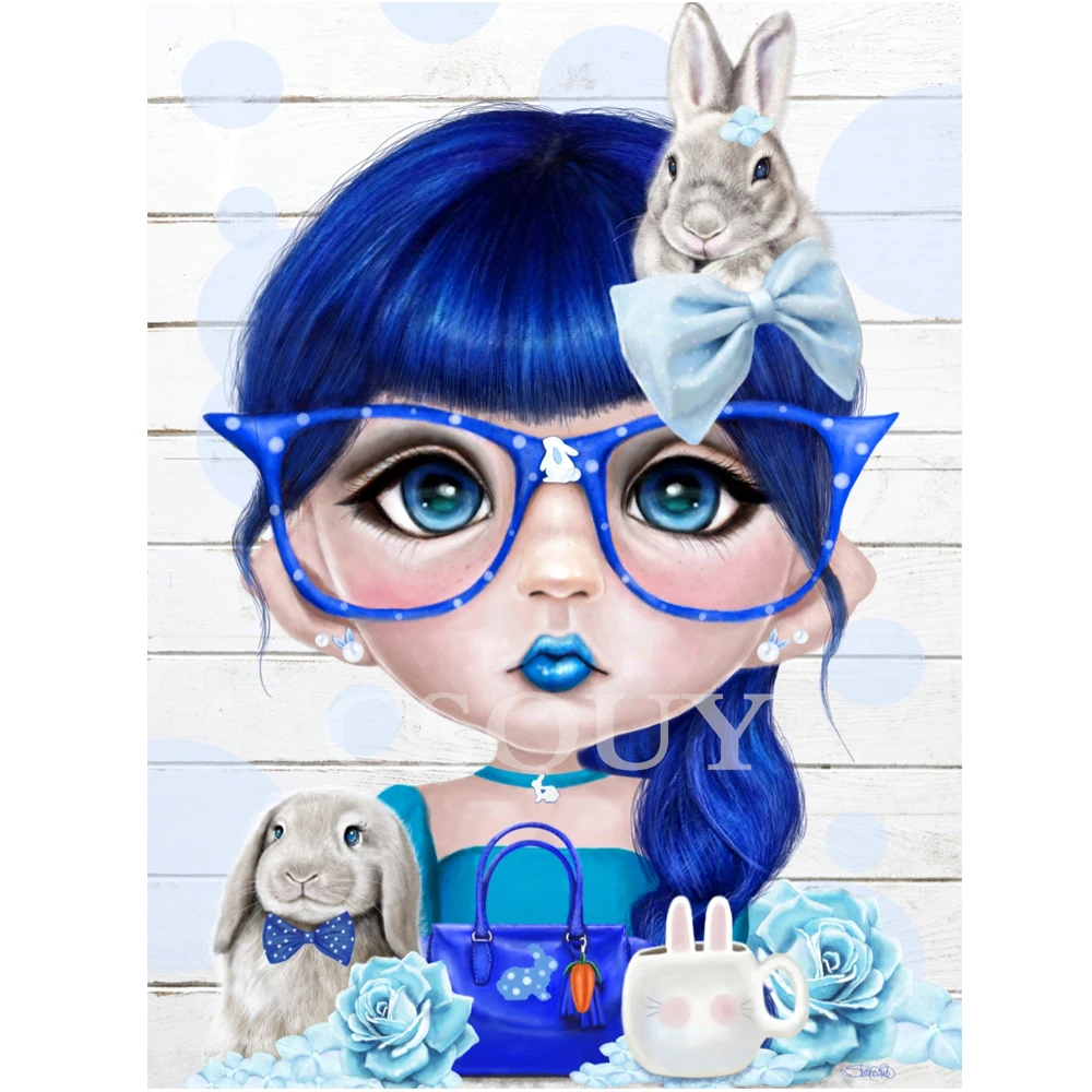 

Diy Diamond Painting Cross Stitch Color Cartoon Grils Dog Full Square / Round Diamond Embroidery Home Decor Mosaic Needlwork Kit