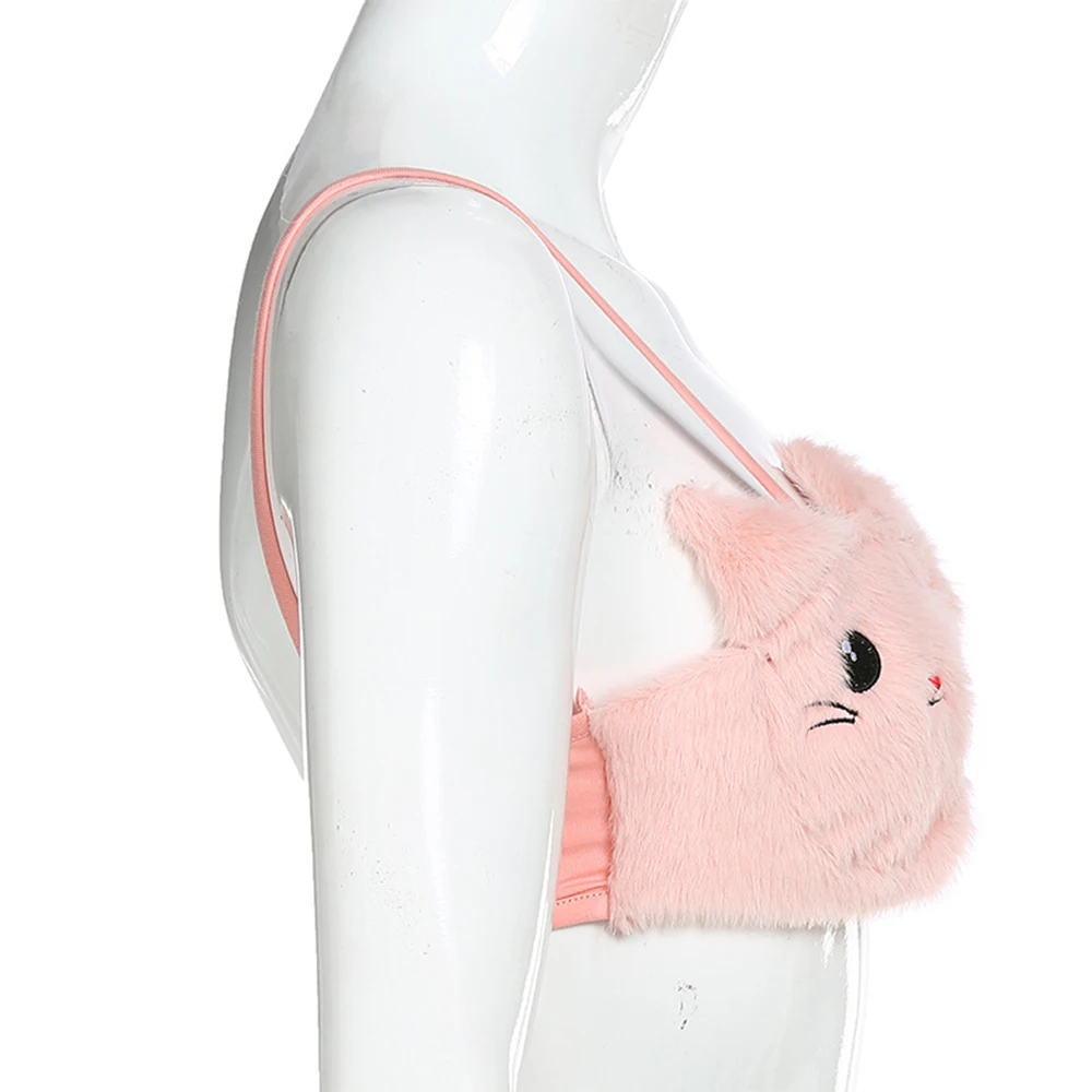 Бюстгальтер женский плюшевый топ на бретелях с вышивкой кота и коровы милый