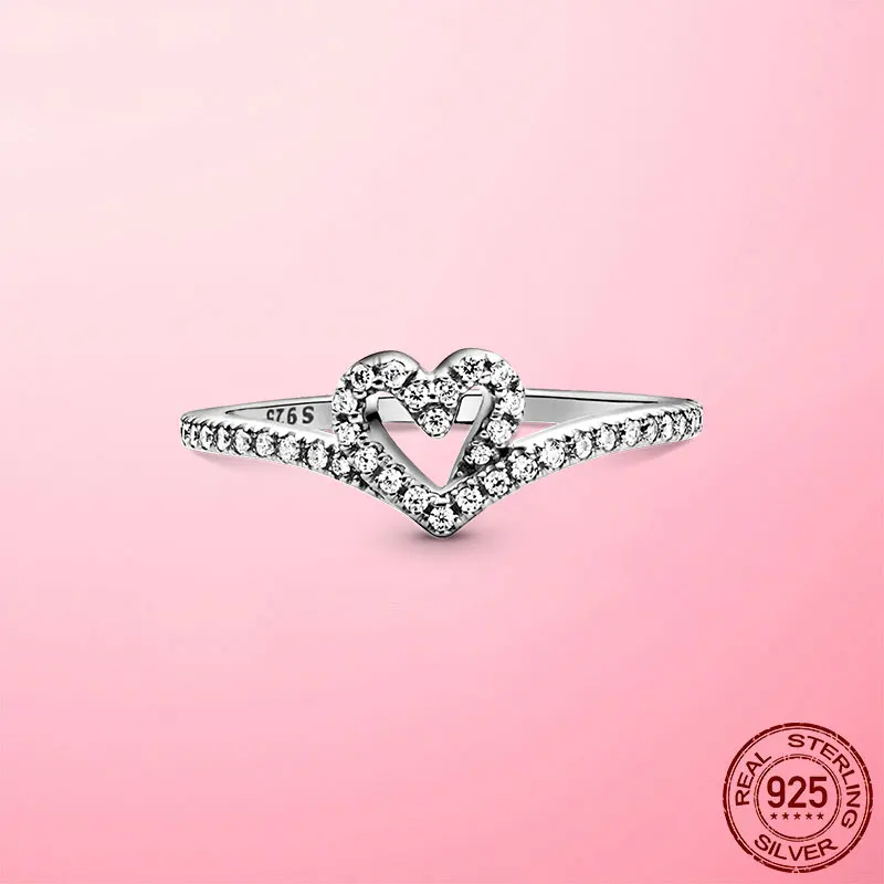 

Women Ring New 925 Sterling Silver Sparkling Stackable Heart Finger Rings for Women Wedding Engagement Band Jewelry Anel Gift